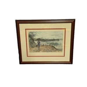 Antique Scottish Etching "By the Loch-Side" J. Mac Whirter A.R.A. Framed Print
